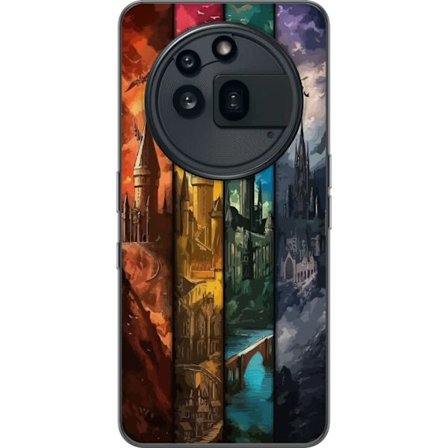 Kompatibel Mobilcover til Nothing Nothing Phone (3a) Pro Fire magiske slotte i forskellige elementfarver, episk fantasykunst med ild vand luft og mør