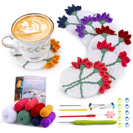 Hæklesæt til Begyndere Voksne, 6 stk. Brikker Begynder Hæklesæt, Hæklestartsæt, Hæklede Blomsterbrikker