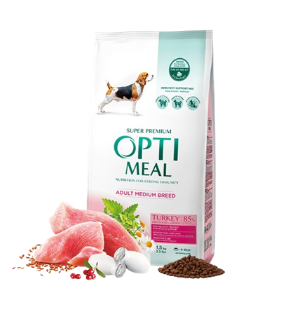 Optimeal - Complete dry pet food for adult dogs of medium breeds – turkey 1,5 kg - Hund - Hundefôr & hundemat - Tørrfôr for hund - ZOO.no