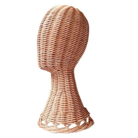 Elegant hat- og parykholder i flettet rotting, mannequin-hoved, hovedbeklædningsudstillingsstativ til modeentusiaster