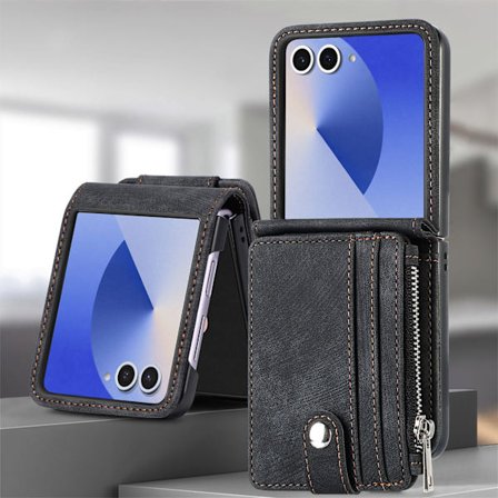 Samsung Z Flip 7 telefoncover, kortholder beskyttelsescover, sort