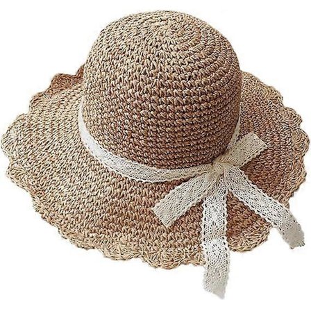 Kvinner Barn Jenter Sløyfe Halm Solhatter Solbeskyttelse Rull Opp Floppy Hatt Fiske Ferie Reise Strandhatt Kaffe
