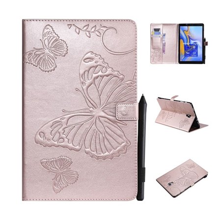 Samsung Galaxy Tab A 10.5 trykt sommerfugl læder flip etui - Rosa Guld