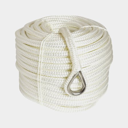 Cima da ancoraggio con redancia in acciaio inox 1852-Marine, poliestere intrecciato, Ø10 mm, 40 metri, bianco