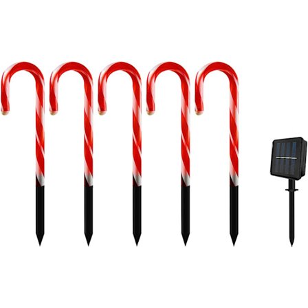 5 stk. slikkepind-lys juledekorationer, julebelysning til udendørs solgård
