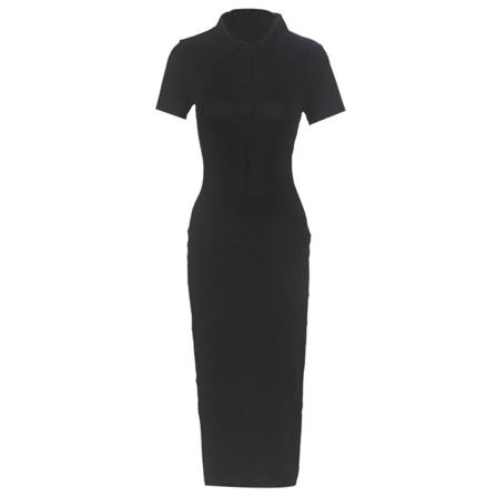 Kvinnors Sommarklänningar Bodycon Casual V-hals Sidenslits Kortärmad Stickad Klänning För Kvällsmiddag Utekväll Black L