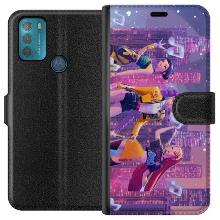Kompatibel Tegnebogsetui til Motorola Motorola Moto G50 Futuristisk K-Pop Demon Hunters pigegruppe illustration med neonbyens popkultur æstetik og kr