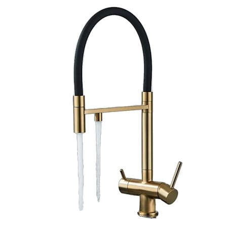 Kökskran, utdragbar spray, 360-graders rotation, varm- och kallvattenblandare,Borstad Guld