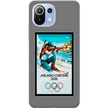 Yhteensopiva Puhelinkuori Xiaomi 11 Lite 5G NE Retrojuliste Cortina Milano 2026 vuorilla, talviurheilijoilla, italiankoloreilla, Milanon tuomiokirkoll