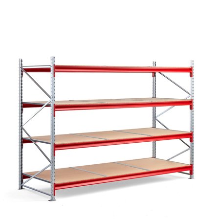 Widespan shelving TOUGH, basic unit, 2000x2800x1000 mm, 4 wooden shelves