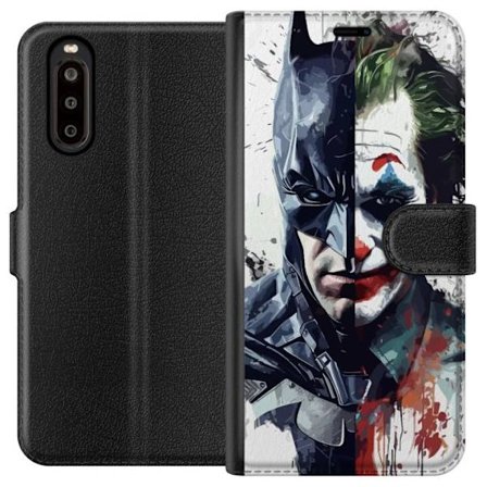Yhteensopiva Lompakkokotelo Sony Sony Xperia 10 II Jakettu muotokuva Batmanista ja Jokerista dramaattisessa kuvituksessa, kuvankaunis supersankariteem