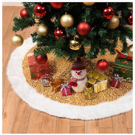 36 tums guld julgransmatta, plysch paljett tyg jul