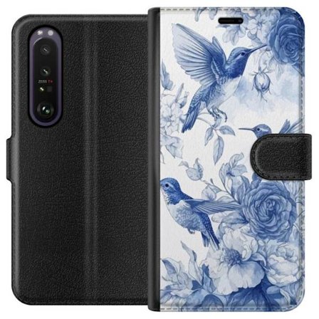 Kompatibelt Plånboksfodral till Sony Sony Xperia 1 III Fåglar och blommor blå romantiskt mönster