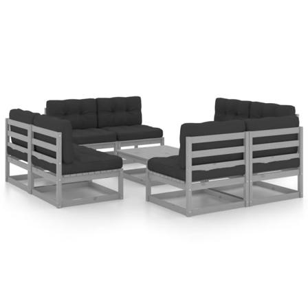 Vidaxl Loungegrupp Med Dynor 9 Delar Massiv Furu Grå