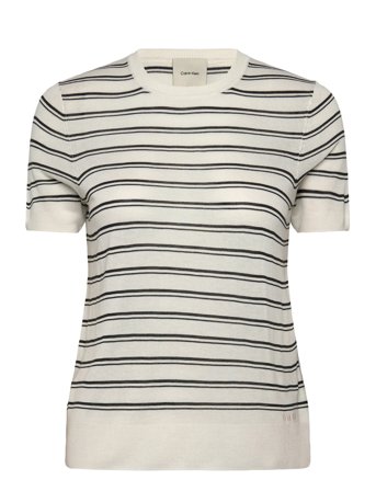 Viscose Short Sleeve Sweater Str Cream Calvin Klein