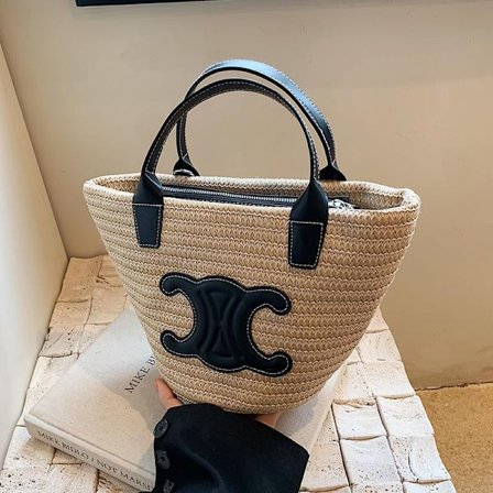 Ny retro stråväska strandväska stor kapacitet bärbar grönsakskorg väska axelväska