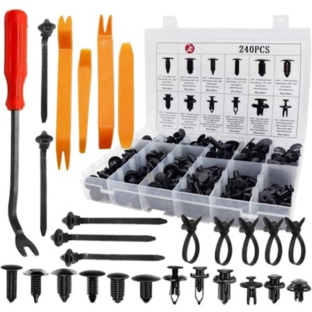 255 stk bilklips, plasttrykknagl, biler og tilbehør med 12 størrelser for