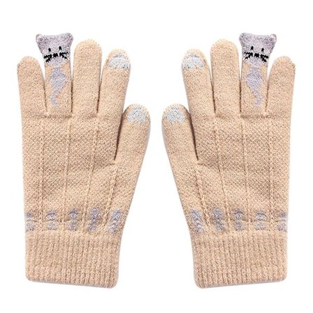 Talven naiset söpöt sarjakuvakissat kosketusnäytön hanskat täydet sormet neulotut lapaset
