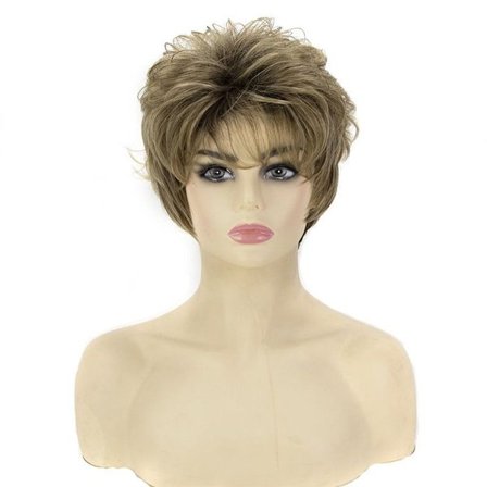 Motete Kaukasisk Menneskehår Parykk - Kort, Krøllete, Blandet Farger