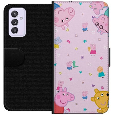 Kompatibelt Lommeboketui til Samsung Galaxy A82 5G Peppa Gris med en baby i armene, mamma gris motiv i fargerik og myk barneillustrasjon med hjerter
