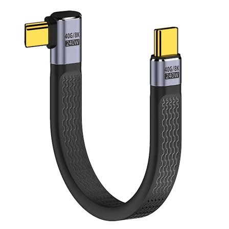 UC-002-0.13R 13cm Højre Vinkel 240W Type-C Han til Han USB4 40Gbps 100W 8K Flad FPC Datakabel til