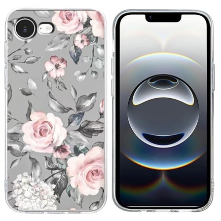 iPhone 16e Kotelo Pehme joustava puhelin takakansi kuvio tulostus - Harmaat Pohjakukat Silver grey