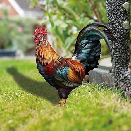 Hane Have Statuer Udendørs Kylling Dekoration Vejrbestandig Kylling Gård Kunst Stående Skulptur Have Dekoration