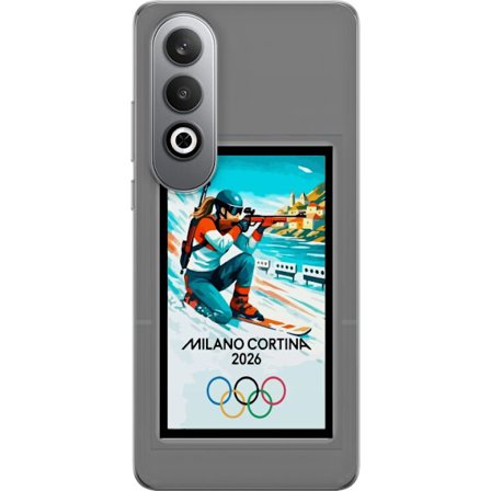 Yhteensopiva Puhelinkuori OnePlus Nord CE4 Retrojuliste Cortina Milano 2026 vuorilla, talviurheilijoilla, italiankoloreilla, Milanon tuomiokirkolla ja