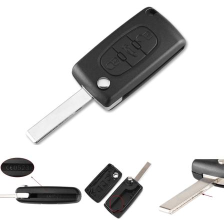 3-knapps Ce0523 Bilnyckelskal Till Peugeot Hu83 Svart One Size