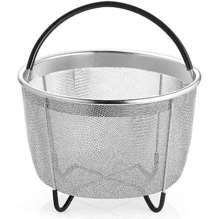 6 liters trykkoker-dampkurv i rustfritt stål med silikonbelagt håndtak og tørkefunksjon