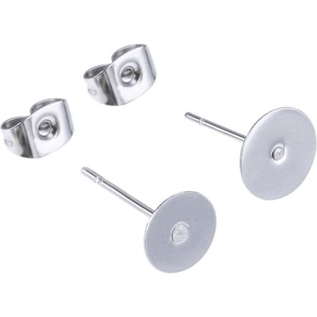 100 st örhängen i rostfritt stål, stift med platt dyna och 10
