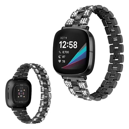 Fitbit Sense / Versa 3 urrem med rhinestone dekor - Svart