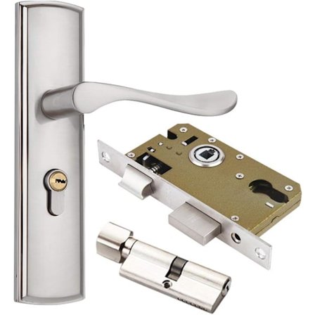 Dørhåndtag, Euro-palås, håndtagslås, 2-palås, cylinder, 3 kobbernøgler, zink