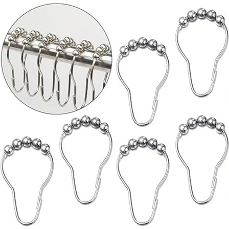 Sett med 12 dusjforhengringer i rustfritt stål med kuleglidere_tfrf