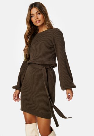 BUBBLEROOM Amira Knitted Short Dress Brown Klær