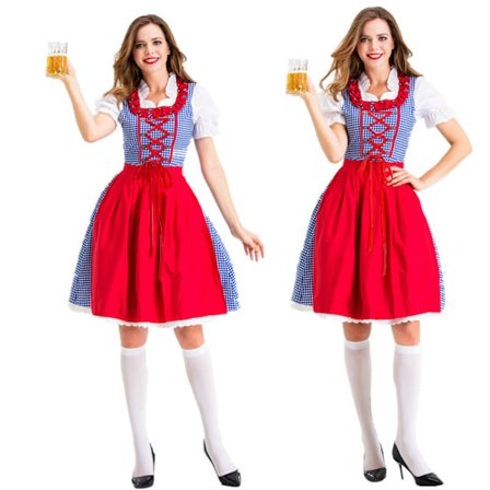 Oktoberfest-kjole for kvinner, tysk Dirndl-kostyme, 2 deler for bayersk karneval