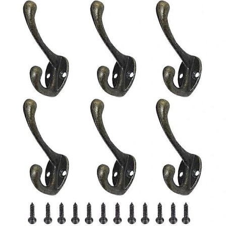 6-pakning Krok Vintage Kroker Metall Kleshengere Kleskroker med Skruer Bronse