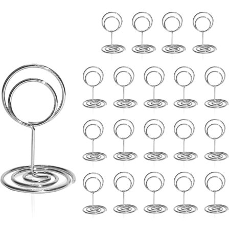 Bordskortshållare 20-pack - 2 tum Mini Bordskortshållare Kort Bordsnummerställ för Bröllopsfestdekorationer Kontorsmemo (Silver)