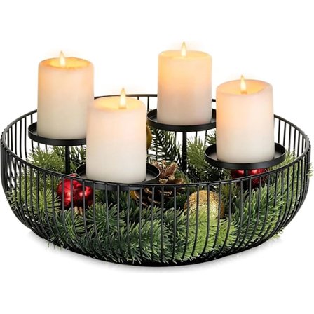 Moderne adventskrans i metal: Sort adventskransestativ, skål til 4 bloklys - bordkrans til advent og juledekoration (lysdekoration ikke inkluderet)