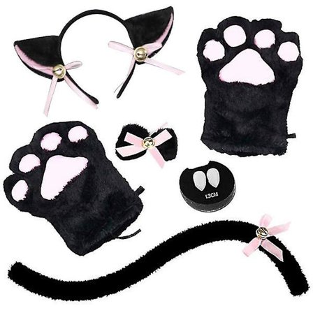 6st Söt Katt Cosplay Kostym Katt Full Outfit Set Party Fancy Dress