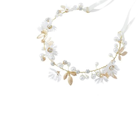 Bryllupshårbånd for brud, blomsterblad rhinestone brudehodeplagg, hvitt roseperlehodebånd tilbehør for jenter