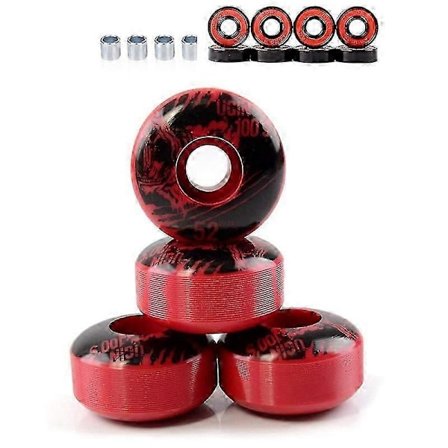 52mm Rullalautarenkaat ABEC-9 Laakereilla ja Välikappaleilla Cruiser Renkaat (4 kpl), Punainen