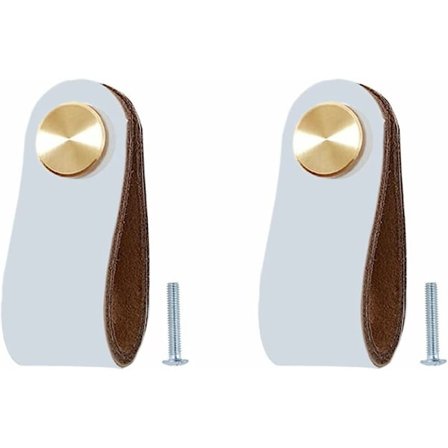 Set med 2 läderhandtag för möbler, skåpdörrknopp, läderhandtag för lådor, vintage möbelhandtag för skåp, byrå, kök, badrum