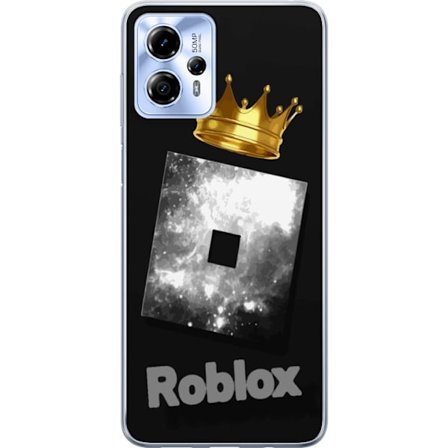 Kompatibel Mobilcover til Motorola Motorola Moto G13 Minimalistisk sort og sølvfarvet Roblox-symbol med gylden krone og luksuriøs gamer-æstetik på
