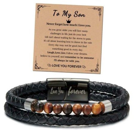 Armbånd til søn gavearmbånd med korte pu lædersten perler sort