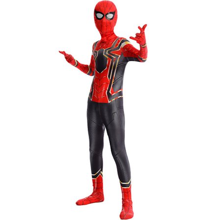 Spider-Man ungdom Halloween-dräkt, vadderad overall med mask Black Red 3