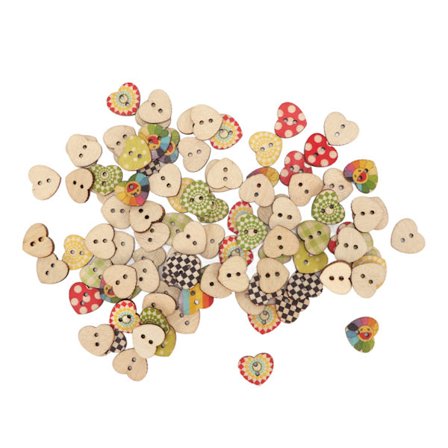 300 stk. Træhjerteknapper 2 huller Dekorativt tryk til syning og håndarbejde