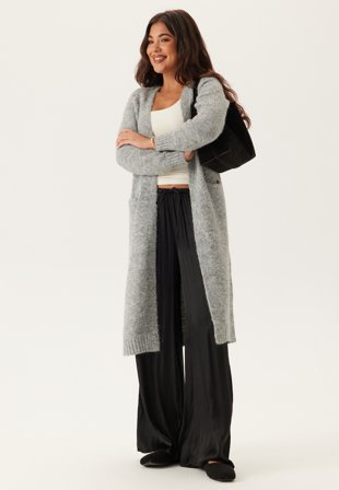 Object Collectors Item - Objmilu Ls Lo Long Knit Cardig - Medium Grey Melange - Kläder - - Bubbleroom