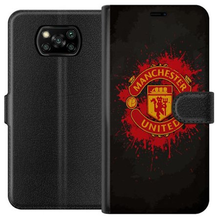 Kompatibelt Lommeboketui til Xiaomi Xiaomi Poco X3 NFC Manchester United logo i rød og gul farge med røff sportslig bakgrunn