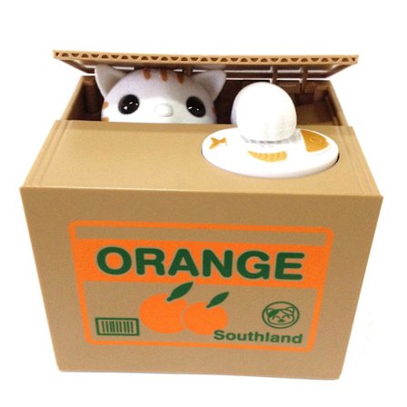 Söt stjäla mynt cent penny katt sparbössa spara pengar samla pengar spargris för barn